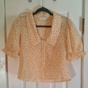 Lush 100% Cotton Floral Puff Sleeved Blouse
